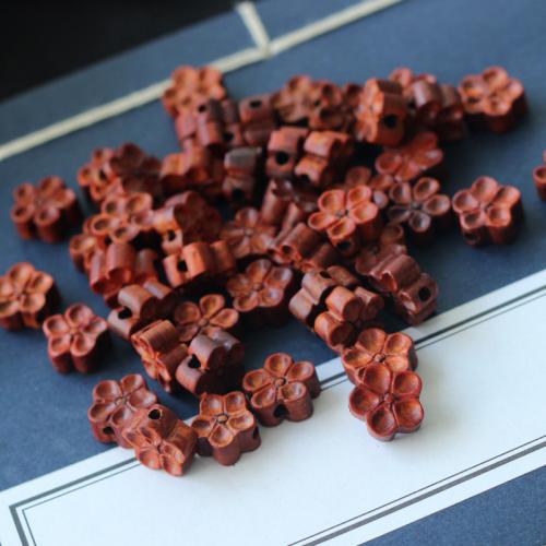 Original Wood Beads, Red Sandalwood, Flower, Carved, DIY, reddish-brown 
