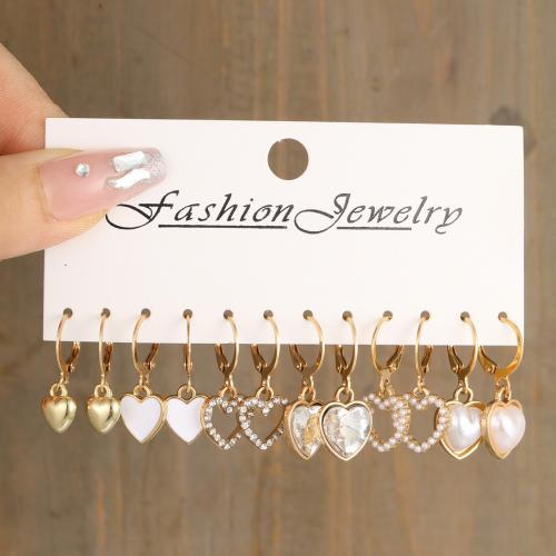 Zinc Alloy Drop Earring, with Crystal & Plastic Pearl, Heart, fashion jewelry & for woman 