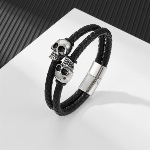 Cowhide Bracelets, 304 Stainless Steel, with Split Layer Cowhide Leather, handmade, Double Layer & fashion jewelry & for man [