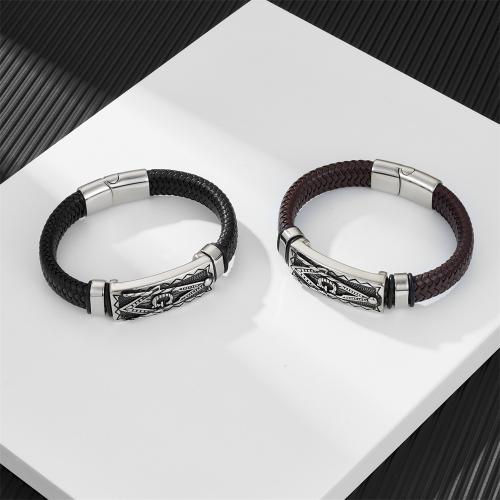 Cowhide Bracelets, 304 Stainless Steel, with Split Layer Cowhide Leather, handmade, fashion jewelry & for man 