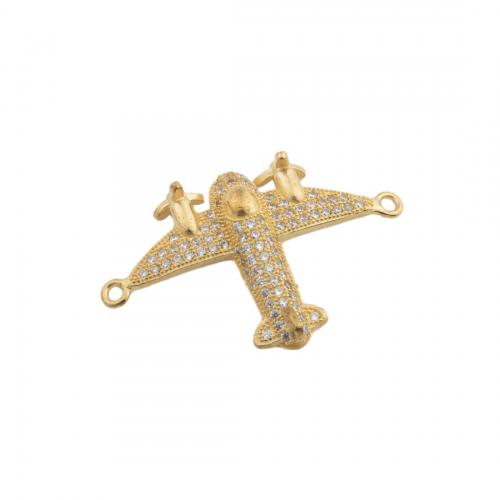 Cubic Zirconia Micro Pave Brass Connector, Airplane, plated, DIY & micro pave cubic zirconia, gold Approx 1.5mm 