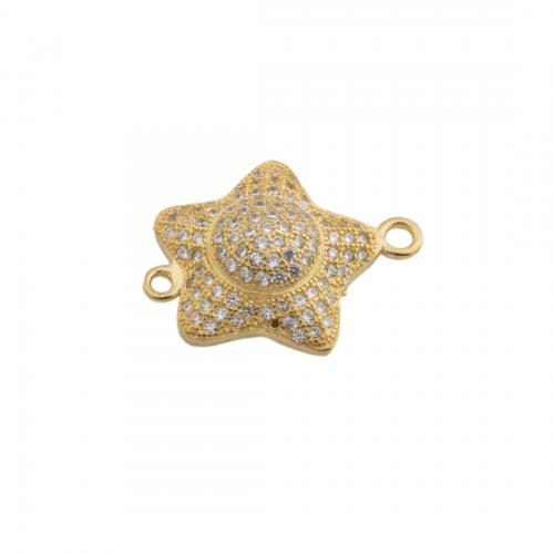 Cubic Zirconia Micro Pave Brass Connector, Star, plated, DIY & micro pave cubic zirconia, gold Approx 1.5mm 