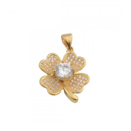 Cubic Zirconia Micro Pave Brass Pendant, Four Leaf Clover, plated, DIY & micro pave cubic zirconia, gold Approx 4mm 
