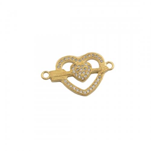 Cubic Zirconia Micro Pave Brass Connector, Heart, plated, DIY & micro pave cubic zirconia, gold Approx 2mm 