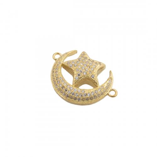 Cubic Zirconia Micro Pave Brass Connector, Moon and Star, plated, DIY & micro pave cubic zirconia, gold Approx 1.5mm 