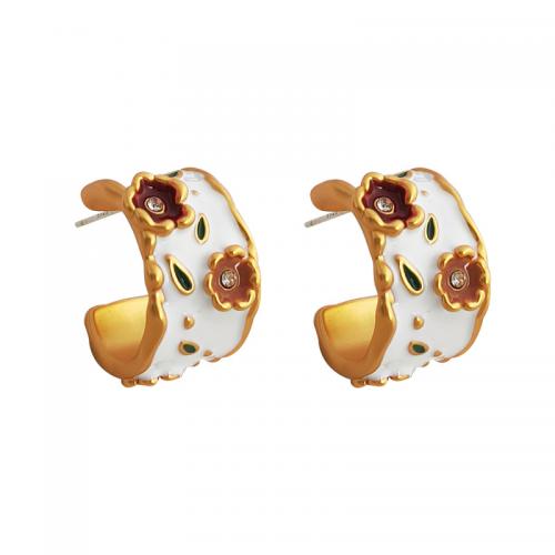 Cubic Zirconia Micro Pave Brass Earring, real gold plated, micro pave cubic zirconia & for woman & enamel, golden 