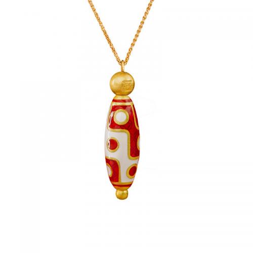 Brass Necklace, with Tibetan Agate, Geometrical Pattern, gold color plated, fashion jewelry & for woman Approx 18 Inch 