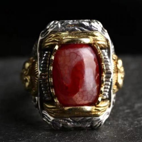 Латунь Манжеты палец кольцо, с тибетский агат, Другое покрытие, Винтаж & регулируемый & Мужский, размер:7-10, продается PC[