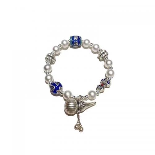 Brass Bracelet, Calabash, silver color plated, vintage & bluing & Unisex Approx 7 Inch 