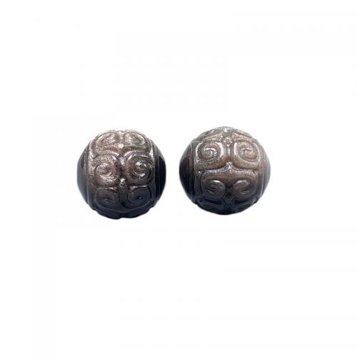 Perles de pierre gemme unique, Argent-Obsidienne, gravé, DIY, 15mm Environ 1mm, Vendu par PC