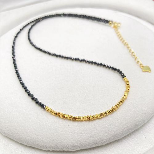 Black Spinel Necklace, with 925 Sterling Silver, with 2inch extender chain, gold color plated, fashion jewelry & Unisex Approx 15.4 Inch 