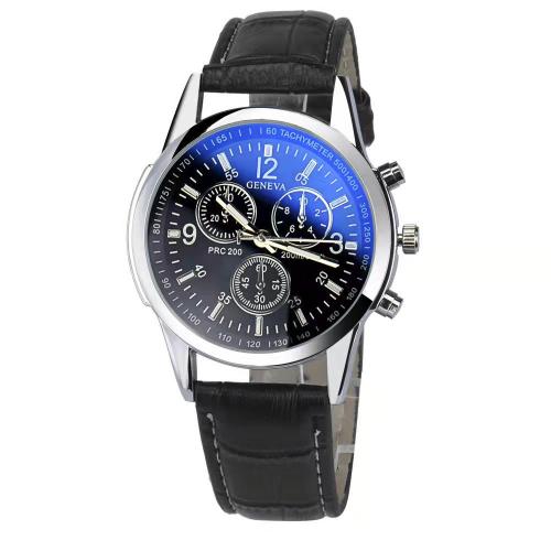 cuir PU bracelet de montre, avec verre & alliage de zinc, Rond, Placage, styles différents pour le choix & pour homme Vendu par PC