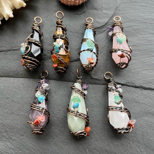 Gemstone Brass Pendants, with Brass, antique copper color plated, random style & DIY & mixed, mixed colors 