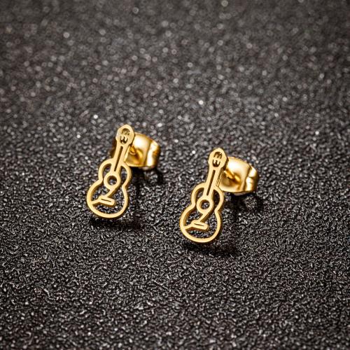 Stainless Steel Stud Earring, 304 Stainless Steel, Guitar, Vacuum Ion Plating, fashion jewelry & for woman & hollow 