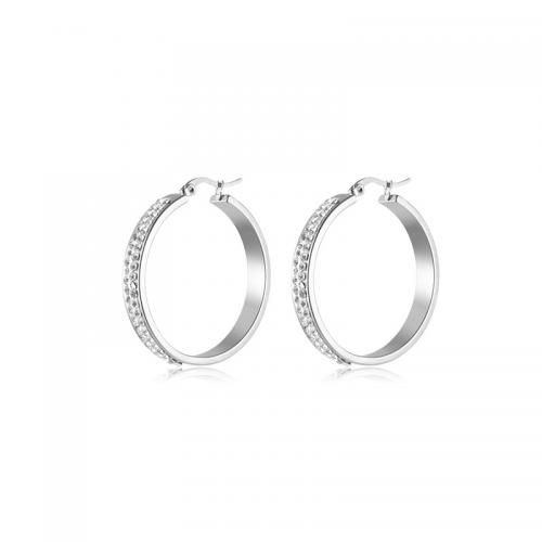 Stainless Steel Hoop Earring, 304 Stainless Steel, fashion jewelry & for woman & with rhinestone 