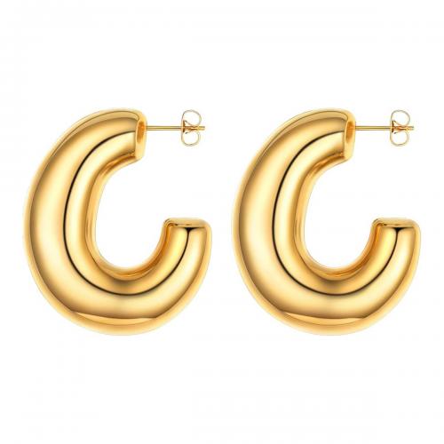 Stainless Steel Stud Earring, 304 Stainless Steel, Letter C, 18K gold plated, fashion jewelry & for woman 