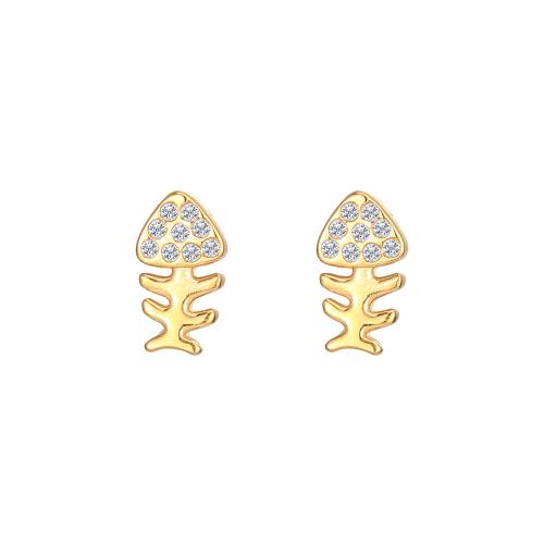 Titanium Steel Earrings, Fish Bone, plated, fashion jewelry & for woman & with rhinestone 