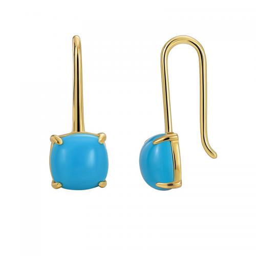 Brass Drop Earring, with turquoise, gold color plated, fashion jewelry & for woman 