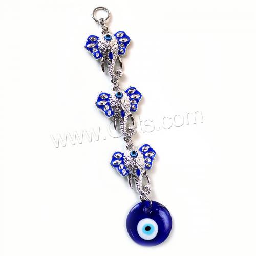 Glass Hanging Decoration, Elephant, silver color plated, for home and office & evil eye pattern & enamel, blue, 220mm 
