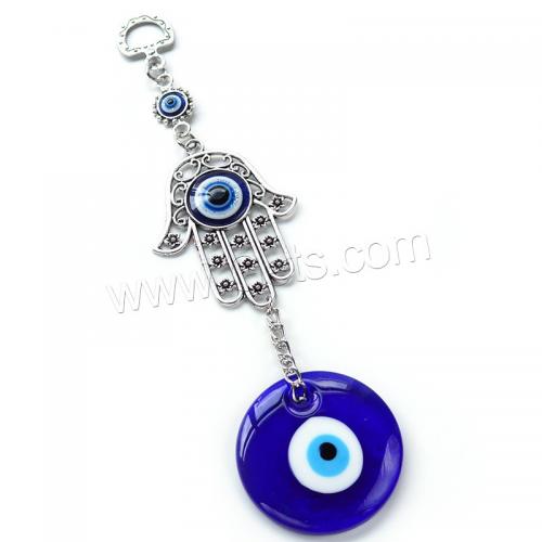 Glass Hanging Decoration, with Zinc Alloy, Round, silver color plated, for home and office & evil eye pattern & enamel, blue, 200mm 