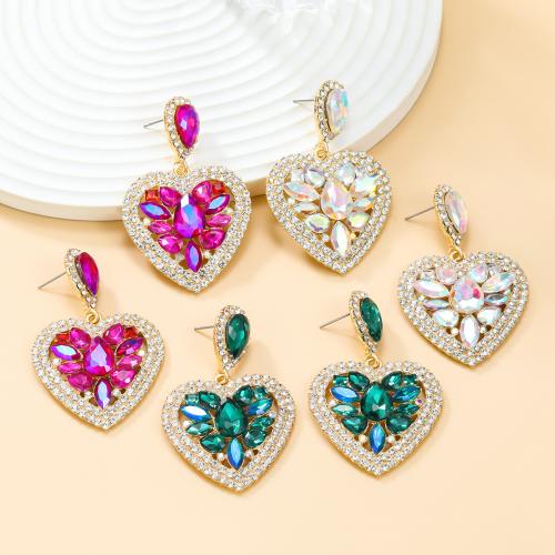 Zinc Alloy Rhinestone Drop Earring, Heart, fashion jewelry & for woman & with rhinestone 