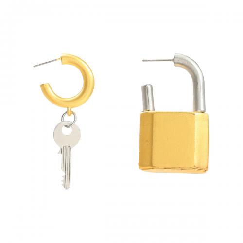 asymmetrische Ohrringe, Zinklegierung, Lock and Key, plattiert, Modeschmuck & für Frau, Goldfarbe, 47x24mm, verkauft von Paar