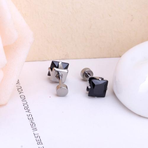 Stainless Steel Rhinestone Stud Earring, 304 Stainless Steel, Square, plated, fashion jewelry & for woman & with rhinestone 