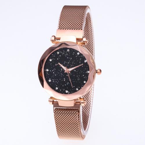 Zinc Alloy Watch Bracelet, with Glass, Round, plated, Chinese movement & for woman & with rhinestone 