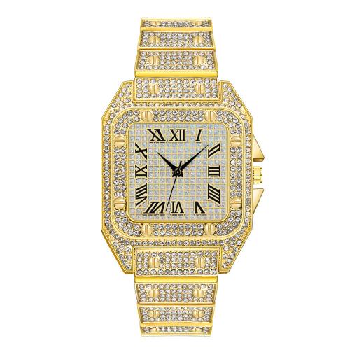 Zinc Alloy Watch Bracelet, with Glass, Square, plated, Chinese movement & for woman & with rhinestone, watch size bangle inner diameter 60mm 