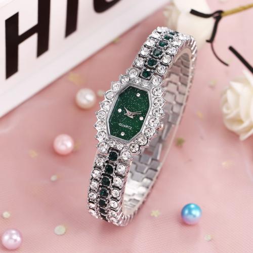 Zinc Alloy Watch Bracelet, with Glass, Geometrical Pattern, plated, Chinese movement & for woman & with rhinestone, watch size bracelet length 160mm 