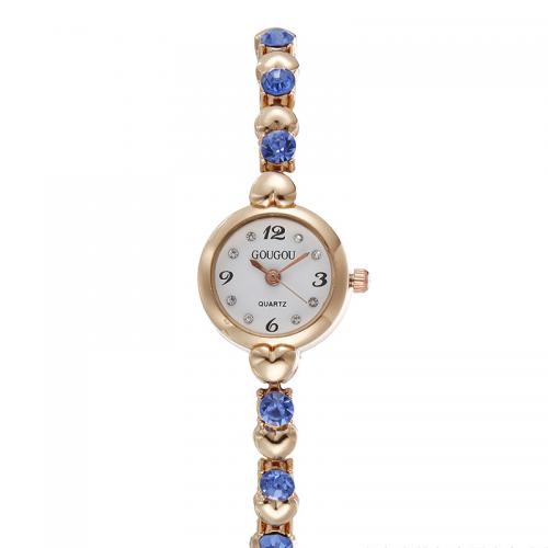 Zinc Alloy Watch Bracelet, with Glass, Round, plated, Chinese movement & for woman & with rhinestone, watch size bangle inner diameter 60mm 