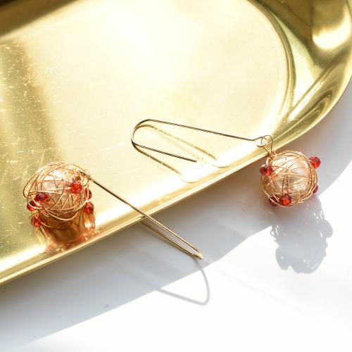 Freshwater Pearl Brass Earring, with Red Agate & Freshwater Pearl, real gold plated, fashion jewelry & for woman 55mm 