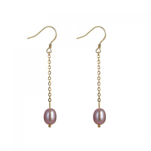 Brass Drop Earring, with pearl, gold color plated, fashion jewelry & for woman 