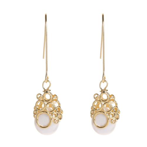 Brass Drop Earring, with pearl, real gold plated, fashion jewelry & for woman, white, 45mm 