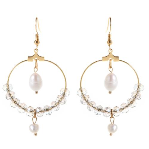 Brass Drop Earring, with pearl & Crystal, plated, fashion jewelry & for woman & hollow 65mm 