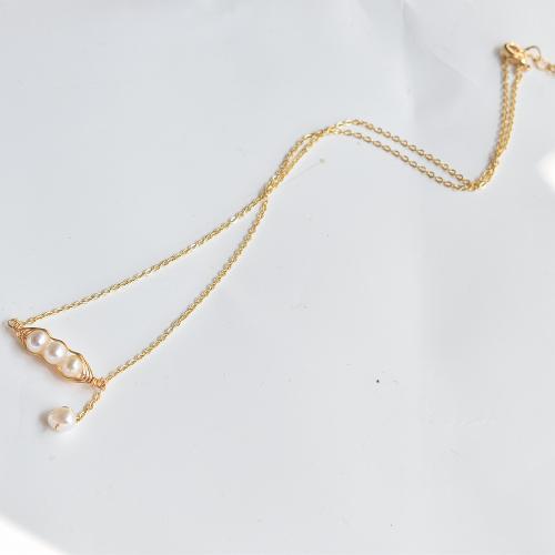 Ожерелье ручной латунные, Латунь, с Пресноводные жемчуги, с 3cm наполнитель цепи, плакирован золотом, ювелирные изделия моды & Женский, белый, длина:Приблизительно 20 см, продается PC