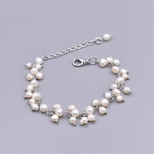 Brass Bracelets, with pearl, with 5cm extender chain, plated, fashion jewelry & for woman Approx 18 cm 