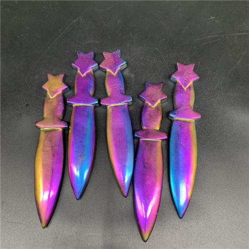 Obsidian Decoration, Dagger, colorful plated, for home and office & fashion jewelry, multi-colored, 120mm 