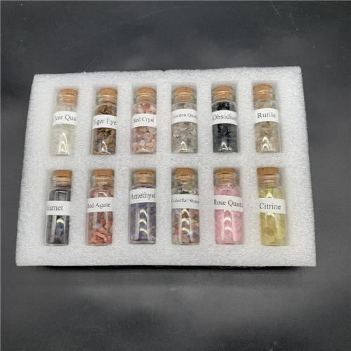 Gemstone Wish Bottle, with PE Foam & Glass & Wood, polished, 12 pieces, mixed colors 