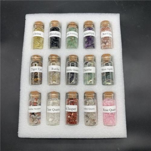 Полудрагоценный камень Желаю бутылка, с PE пена & Стеклянный & деревянный, Бутылка, полированный, разноцветный 15ПК/указан, продается указан