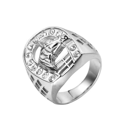 Titanium Steel Finger Ring, Vacuum Ion Plating, fashion jewelry & Unisex & with rhinestone & hollow 21mm 