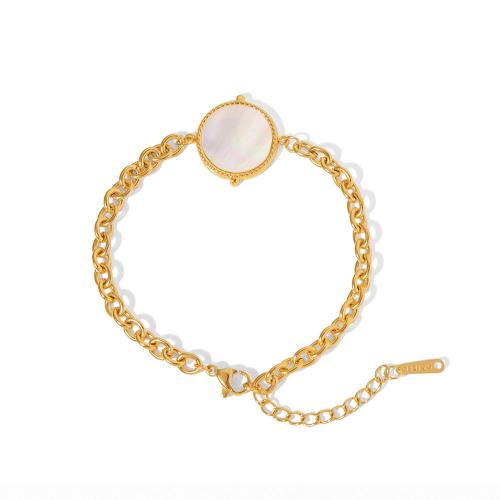 Stainless Steel Charm Bracelet, 304 Stainless Steel, with White Shell, with 3.5cm extender chain, 18K gold plated, fashion jewelry & for woman, golden Approx 17.5 cm 