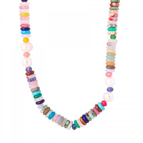 Драгоценный камень Ожерелья, Природный камень, с Агат & Пресноводные жемчуги, с 5cm наполнитель цепи, ювелирные изделия моды & Женский, длина:Приблизительно 40 см, продается PC