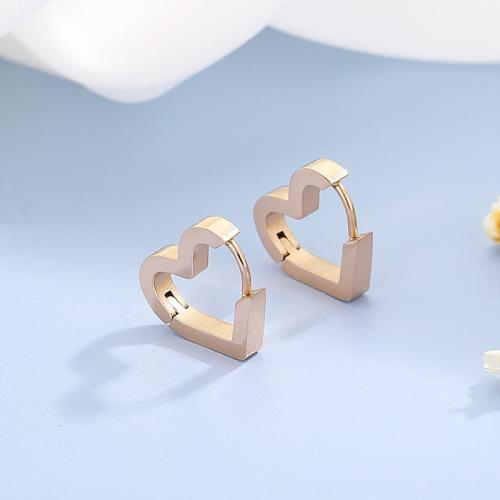 Stainless Steel Huggie Hoop Earring, 304 Stainless Steel, Heart, Vacuum Ion Plating, fashion jewelry & for woman, rose gold color 