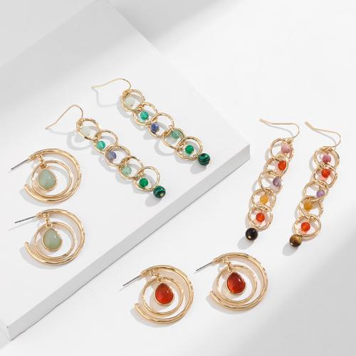 Gemstone Drop Earring, Zinc Alloy, with Gemstone Chips, gold color plated & for woman 