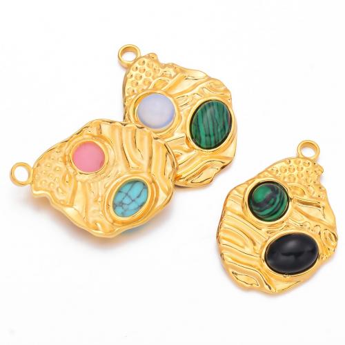 Stainless Steel Pendants, 304 Stainless Steel, with Natural Stone & Resin, gold color plated, DIY 