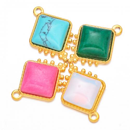 Stainless Steel Pendants, 304 Stainless Steel, with Natural Stone & Resin, Rhombus, gold color plated, DIY 
