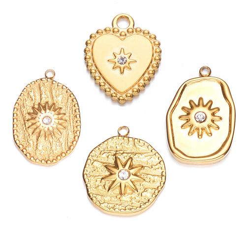 Stainless Steel Pendants, 304 Stainless Steel, gold color plated & with rhinestone 