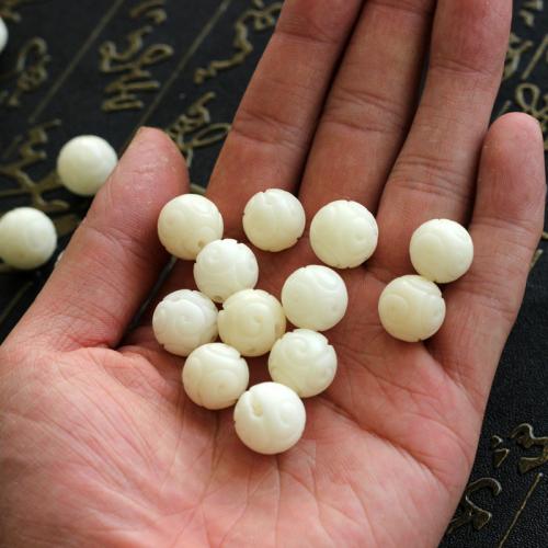 Original Wood Beads, Bodhi, Round, Carved, DIY white 
