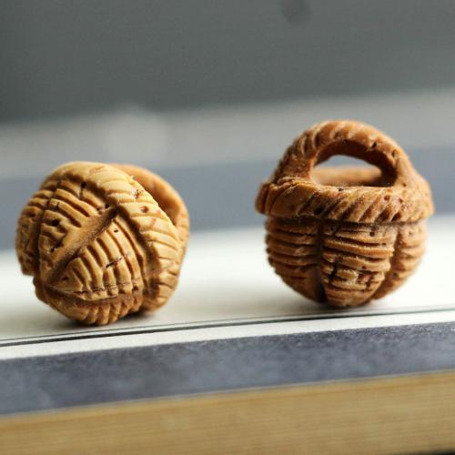 Carved Wood Pendants, Peach Pit, Basket, DIY, yellow, aboutuff1a1.4-1.5CM 